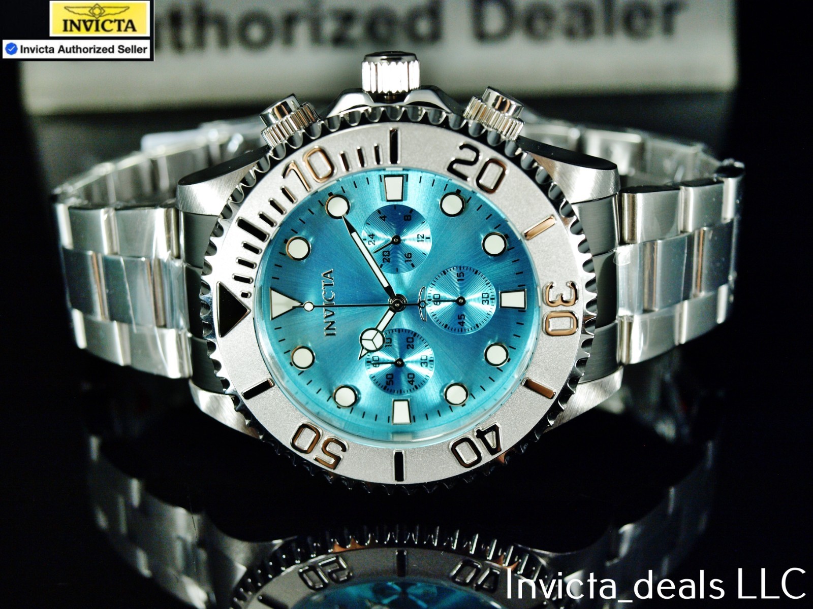 Invicta Men&apos;s 47mm Pro Diver Chronograph ABYSS LIGHT BLUE DIAL Silver Tone Watch