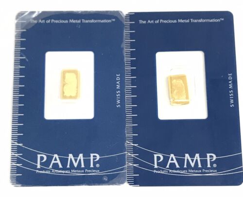 2 PAMP Suisse Lady Fortuna 999.9 Fine 1 Gram Gold Bar in Sealed Assay Cards