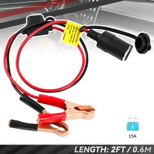 12V Battery To Cigarette Lighter Adapter Socket Alligator Clip Clamp 2ft Cable