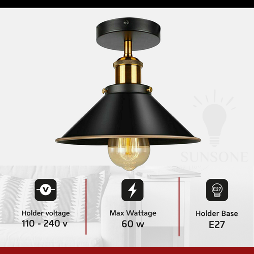 Vintage Hängelampe Pendelleuchte Deckenlampe Retro Metall Industrie Design E27 - Bild 4 von 13