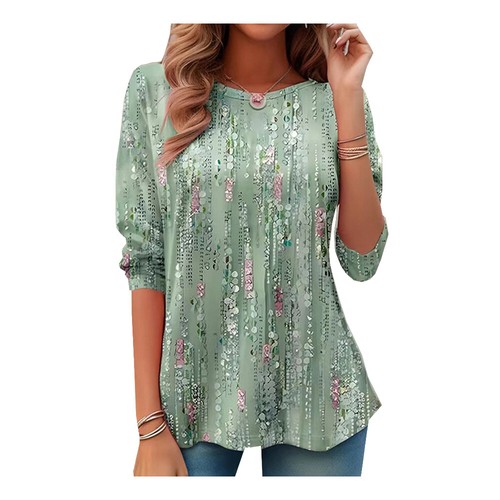Ladies Casual Loose Long Sleeve Tee Shirts Womens PRINT Tops Blouse Size 6-24 US - Picture 8 of 20