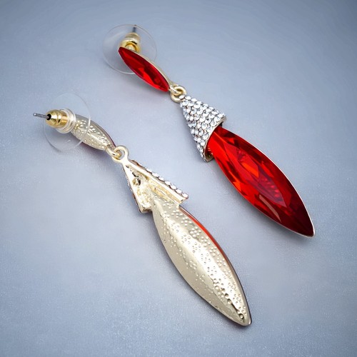 Pendientes colgantes rojos cristal estrás piedra marquesa chapada en oro para mujer 51 - Imagen 4 de 5