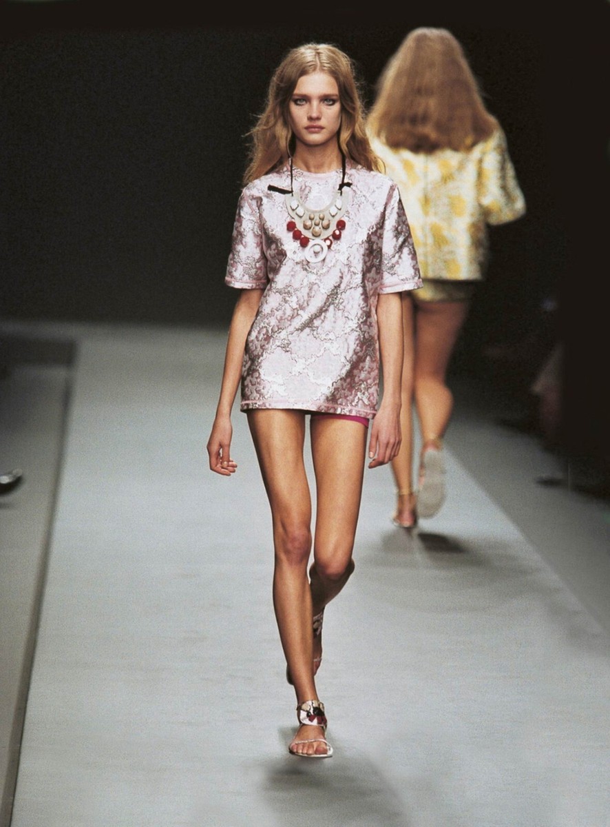 Prada Vintage Archive Spring 2003 Pink Silver Silk Brocade T Shirt