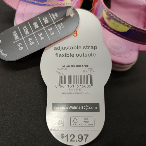 Wonder Nation Hurache Colorful Straps Sandal Baby Girls Size 3 Adjustable Pink - Picture 7 of 7