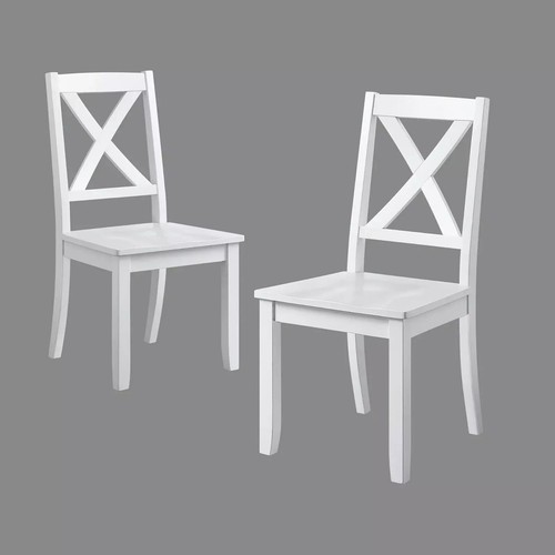 Farmhouse Dining Chairs Set 2 White Solid Wood French Country Kitchen Cross Back