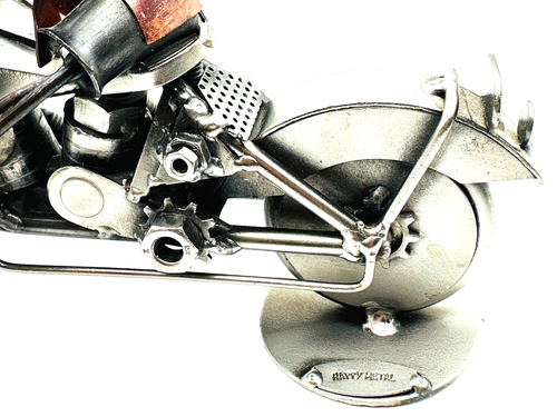 Happy Metal Motorcycle Art Sculpture custom Handmade Chopper with Rider recycled - Picture 12 of 14