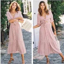 Faithfull The Brand Bow Tie Maple Midi Dress Size 6