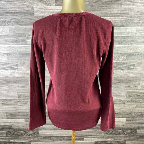 EDDIE BAUER Button Front Burgundy Waffle Knit Henley Top Women's Size Medium - Picture 3 of 11