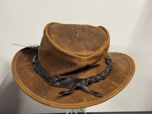 Brown Jacaru Brown Cow Leather Australian Outback Hat Made in Australia NEW XXL - Picture 3 of 11