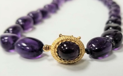 Collana di perle ametista vintage in oro 14 carati, gioielli di perle annodate a mano - Foto 7 di 7