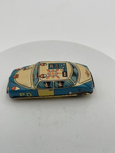 Coche de juguete de policía litografía de fricción de estaño vintage - Imagen 4 de 7