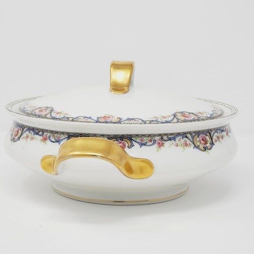 Vintage Haviland Limoges France Covered Casserole Dish Gold Green Pink Roses~EUC - Picture 3 of 11