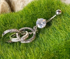 Circle Dangle Clear CZ Gem Belly Ring Navel Piercing Pierced Naval