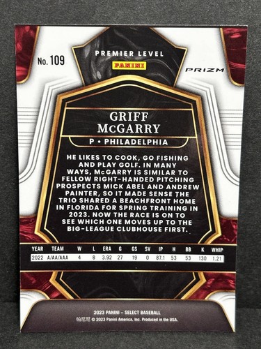2023 Panini Select Baseball Griff McGarry #109 Orange Flash Prizm NM - Picture 3 of 3