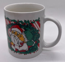 Vintage 1988 Houston Foods Mrs. Claus Kissing Santa Christmas Coffee Tea Cup Mug