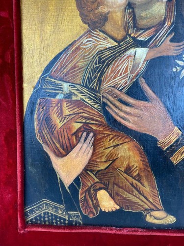 Vintage Russian Icon Original Painting on Wood Mother of God Pochaevskaya Signed - Picture 6 of 10