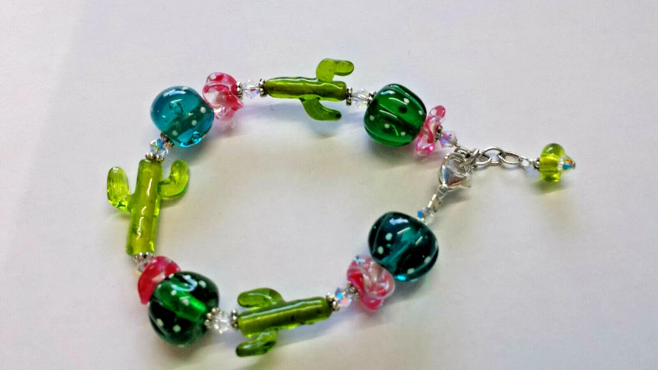 Pulsera cristal murano cactus. lampwork cactus,  Foto 2 de 3