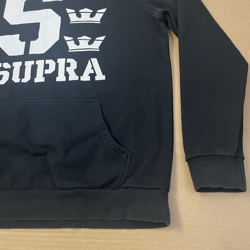 VINTAGE Supra Hoodie Adult Medium Black Sweatshirt Pullover Skate Logo Y2K Mens - Picture 4 of 10
