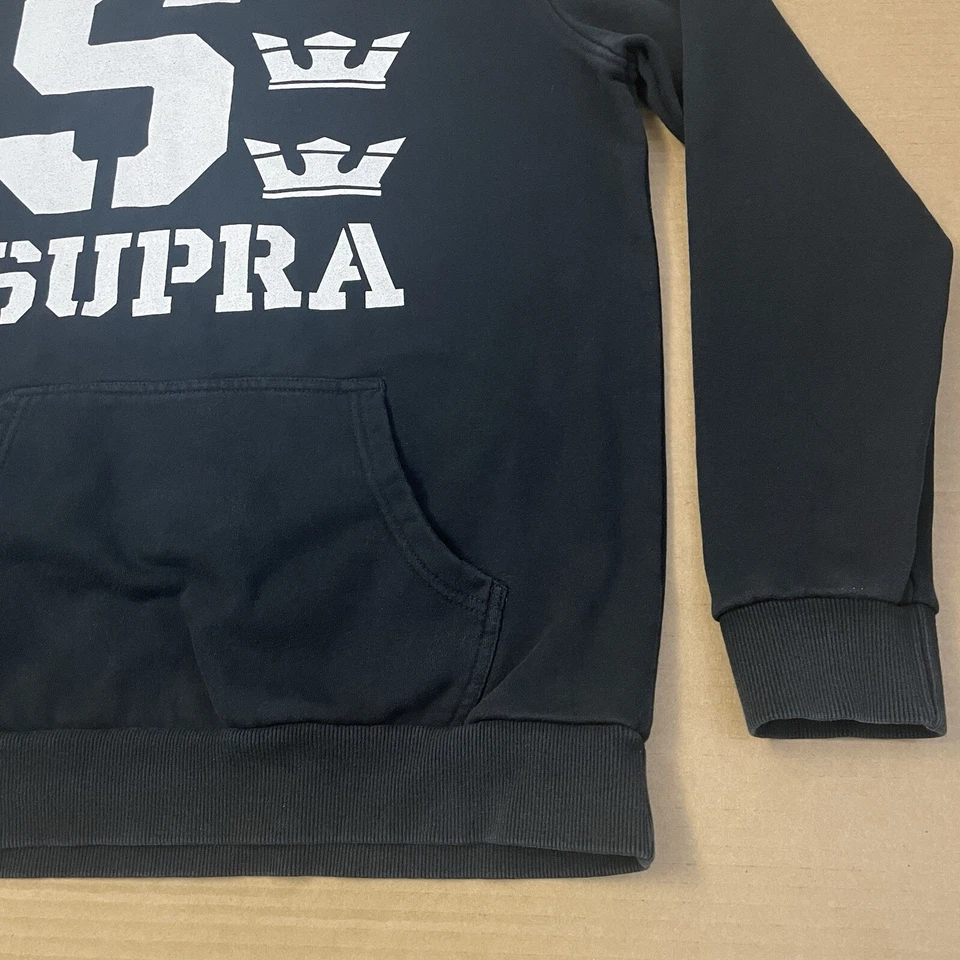 Moletom com capuz vintage Supra adulto médio preto pulôver logotipo skate Y2K masculino - Imagem 4 de 4