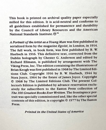 James Joyce - A Portrait of the Artist as a Young Man - Easton FULL LEATHER - Picture 4 of 4