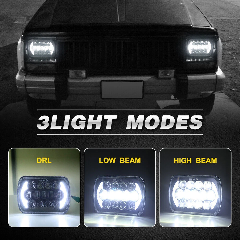 Par de faros LED halo DRL de 5x7" 7x6" pulgadas para Jeep Cherokee XJ YJ GMC Savana Foto 2 de 4