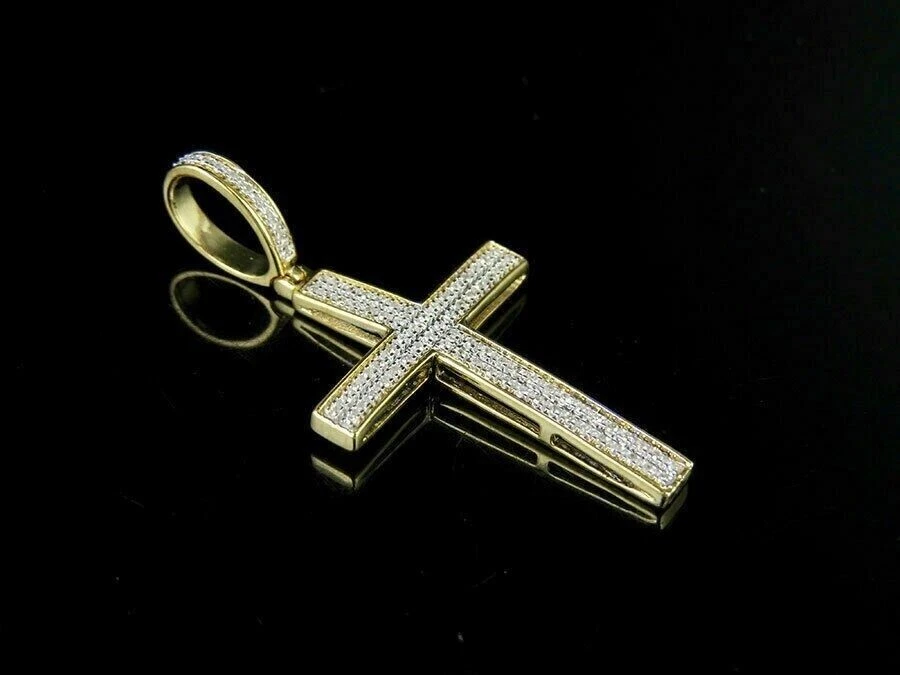 Colgante Cruz Hombre Diamante Creado en Laboratorio Corte Redondo 2.20C Acabado Oro Amarillo 14K Foto 3 de 4