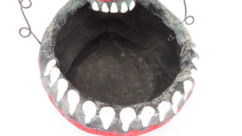 Halloween Papier Mache Trick or Treat Bucket Skull Red Glitter Metal Handle 5.25 - Picture 6 of 8