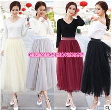 Women Elegant Pleated Maxi Tulle Skirt Big Swing Long High Waist Adult Skirt