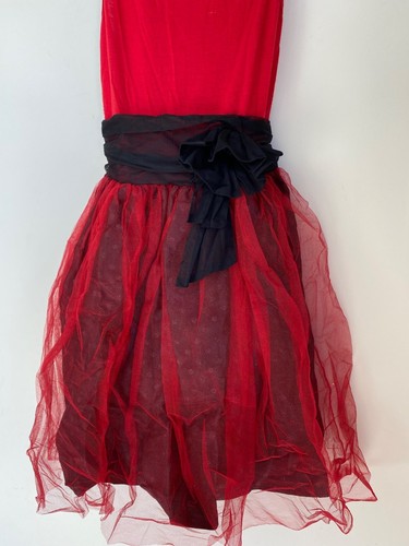 Abito Cherokee bambina in tulle rosso con nastro nero e accento floreale taglia grande Twir - Foto 4 di 9