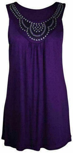 LADIES PLUS SIZE STUDDED VEST WOMENS BEEDED STRETCHY LONG TUNIC TOP SIZE 14 -28 - Picture 8 of 13