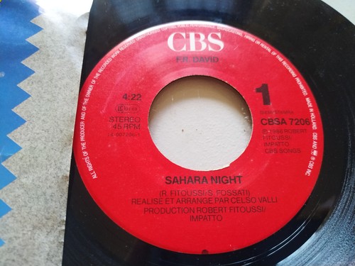 F.R. David Sahara Night 1986 CBS HOLLAND PRESS - Single LP Vinyl 7" VG/VG ESP - Picture 2 of 3