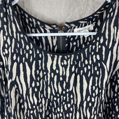 Silence + Noise Women's Black/Beige Patterned Short Sleeve Flare Dress Size M - Picture 9 of 21