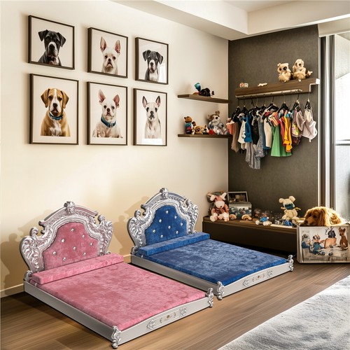 Dog Bed Sofa Couch Lounge Padded Mattress for Large Pet Wooden Frame W/Headboard - Picture 3 of 19