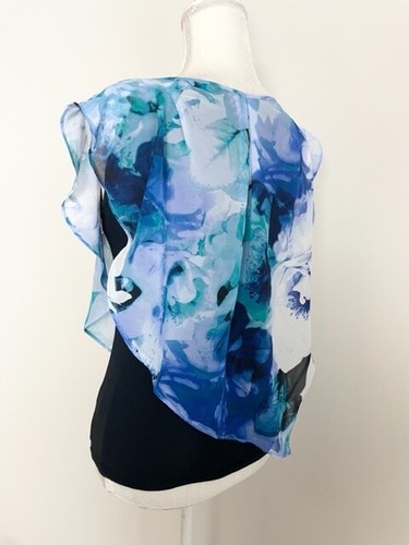 Apt. 9 Damenbluse Größe PXS blau Blumenmuster integriertes Cami plissiert U-Ausschnitt - Bild 9 von 13