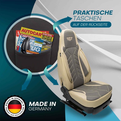Leder Sitzbezüge passend für Dodge Nitro (Grau-Beige) | Vordersitze APOL509 - Bild 7 von 11