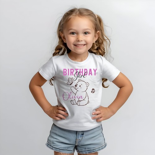 Personalised birthday balloon Pooh bear design Kids T-shirt, toddler top tees - Picture 3 of 3