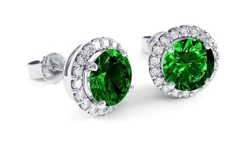 Blue Diamond Created Square Round Halo Stud Earrings 14k White Gold Plated HOT - 第 12/12 張圖片