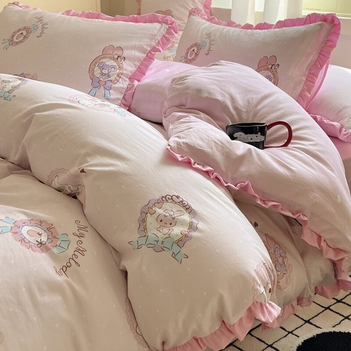 Kuromi Cinnamoroll My Melody Duvet Covers Bedsheet Single Double Bed Set 3/4Pcs - Picture 14 of 37