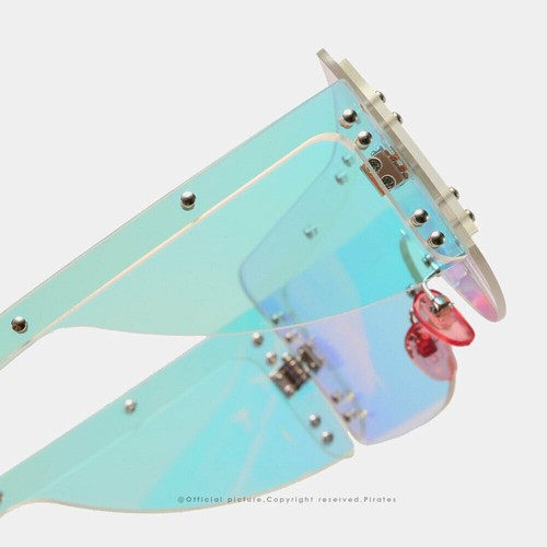 Shield Sunglasses Futuristic Punk Visor Green Mirrored Lens Women Party Shades - Picture 3 of 6
