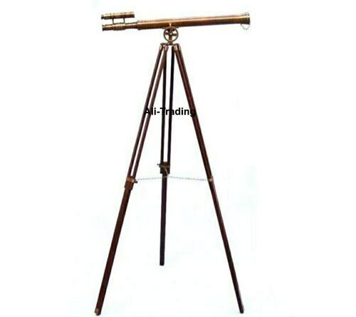 Telescope Nautical Antique Floor Standing Brass Telescope With Wooden Tripod - Picture 3 of 3