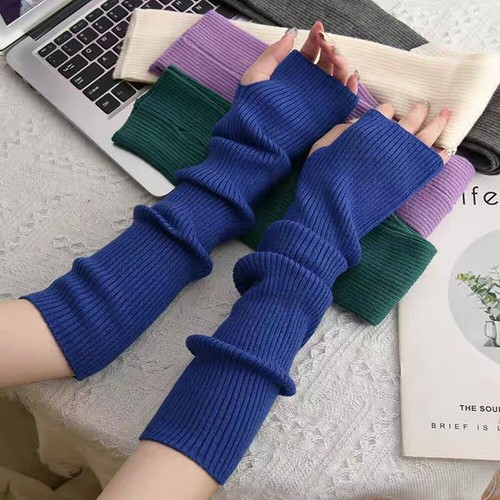 Women Knitted Arm Warmer Gloves Winter Soft Long Fingerless Thumb Hole Mittens - Picture 5 of 33