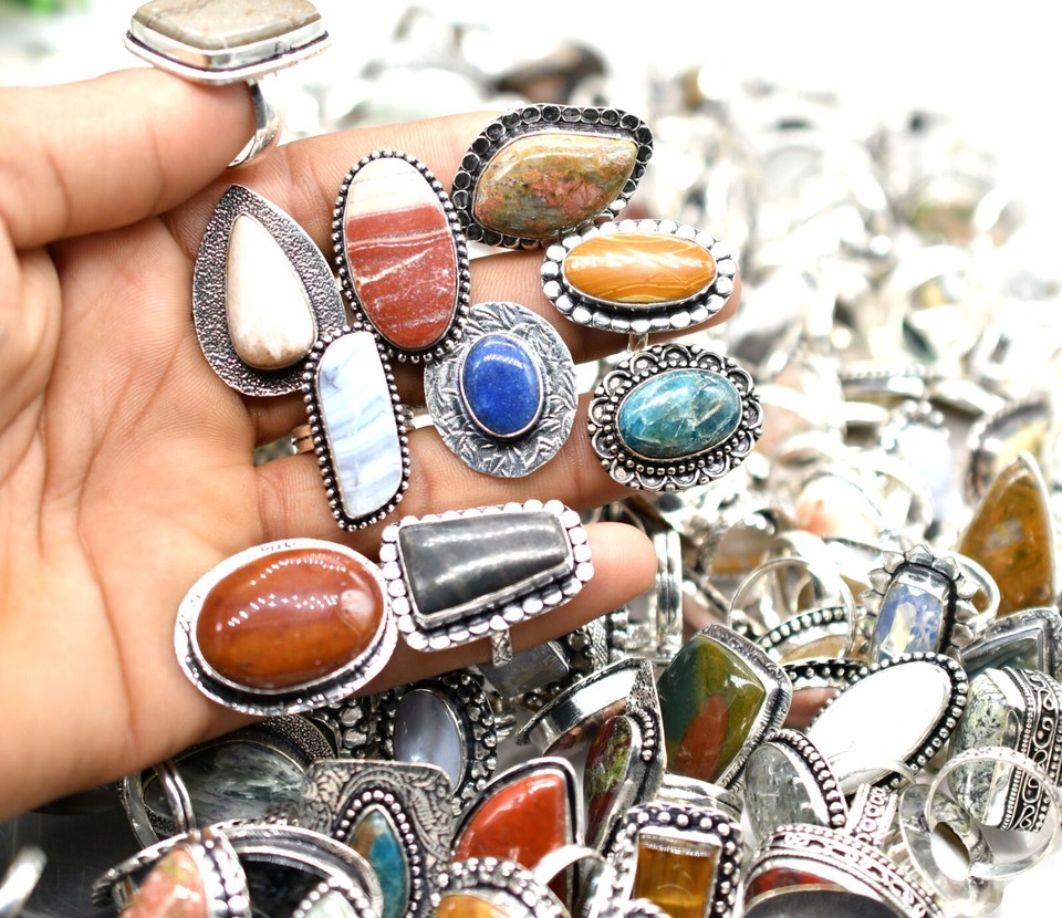 Anelli Ametista Lotto Lotto Di 5 Anelli Con Ametista - Placcati Argento 925, Pietre Taglio Misto, Stile Vintage Anelli Placcati 925 India - Foto 2