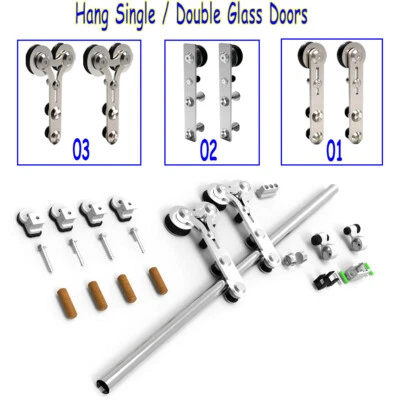 CCJH 4-16FT Stainless Steel Sliding Barn Door Hardware Kit for One/Two Glass Doors