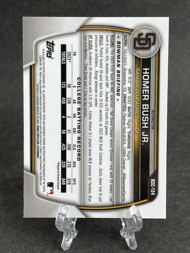 2023 Bowman Draft Homer Bush Jr. Refractor #BDC-124 1st Bowman Padres Rays - Picture 2 of 2