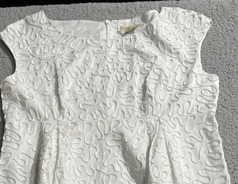Abito donna Michael Kors smanicato foderato cotone bianco 10 nastro ricamato
