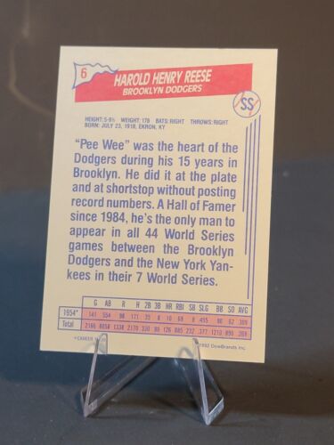 1992 Ziploc Baseball Cards #6 Pee Wee Reese (HOF) L.A. Dodgers - Picture 2 of 2