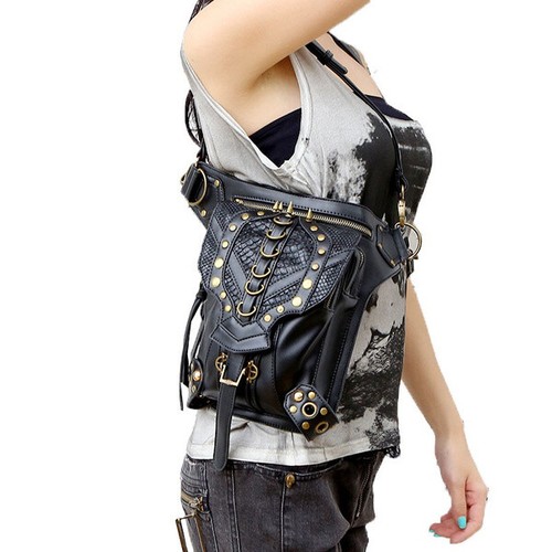 Steampunk Crossbody Gothic Bag Purse Pouch Waist Biker Pack Leg Hip Belt Tote - Picture 4 of 4