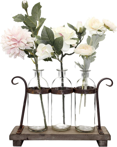 Rustic Flower Vase Set with Rack Stand Farmhouse Glass Bottles for Decor Table C - Picture 12 of 12