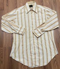 Vintage 70s Disco Shirt Mens Large Bold Stripe Retro Yellow Dagger Collar
