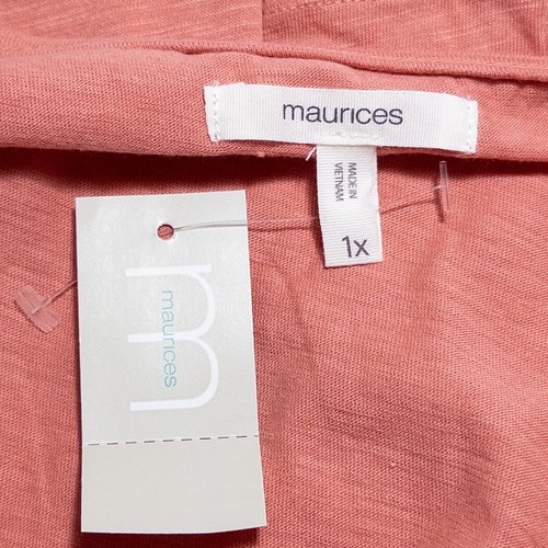 Maurices Top Tee 1X Pink Orange Melon Slub Knit Asymmetrical Neckline Casual NEW - Picture 7 of 8